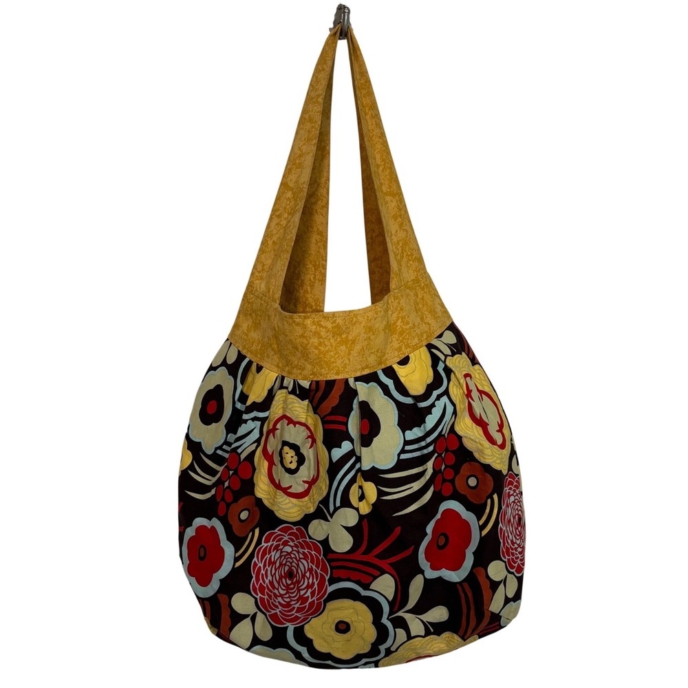 Made by Nancy Handmade Floral Hobo Bag Reversible Cotton Tote Mustard Yellow Red